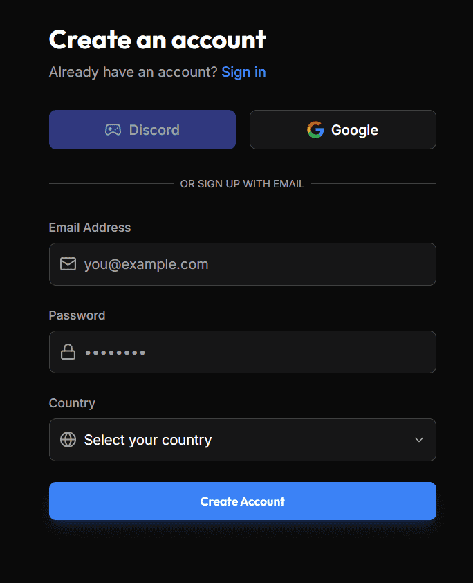 register an account on Tourvex